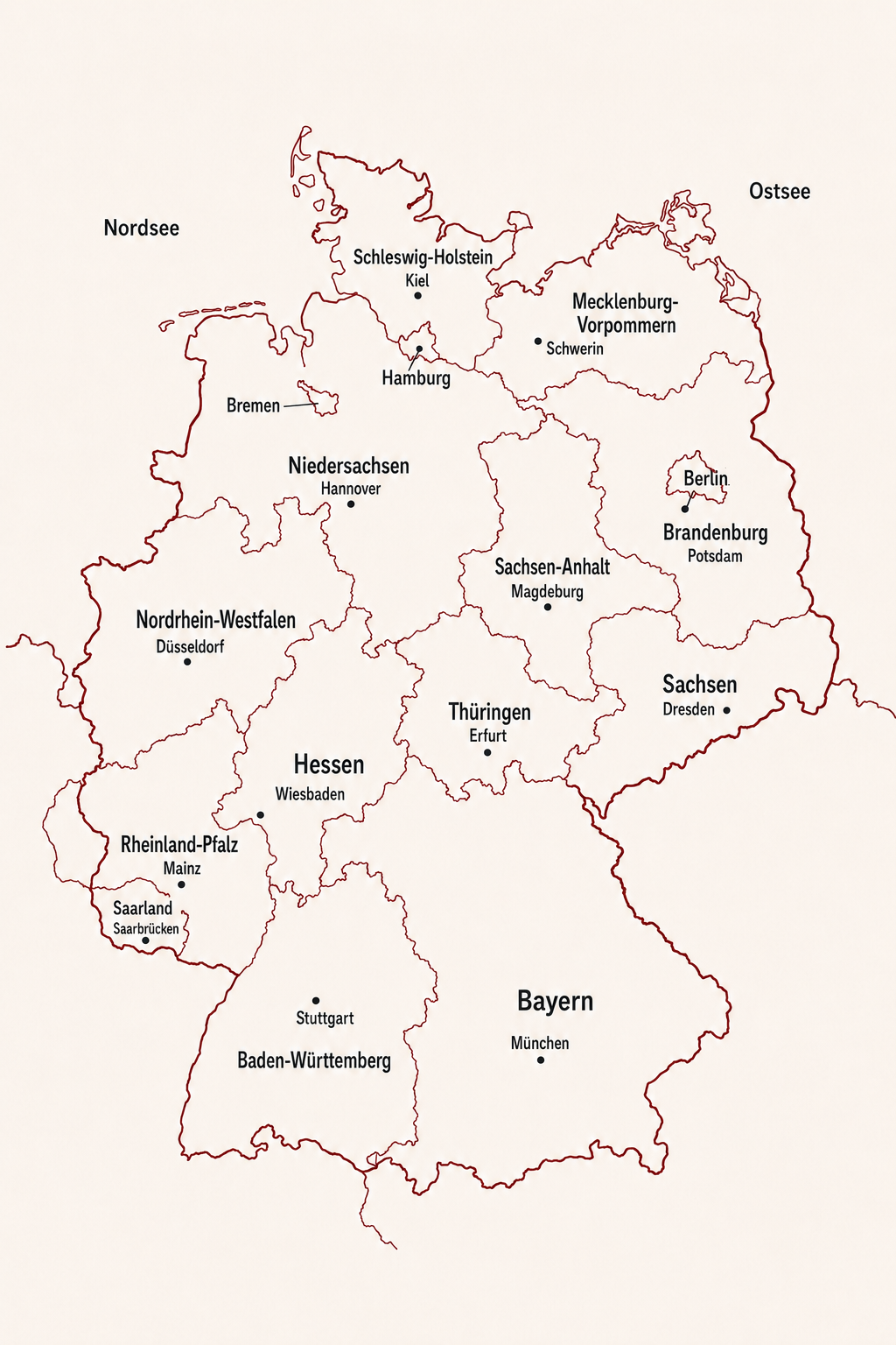 Deutschlandkarte mit Bundesl&auml;ndern